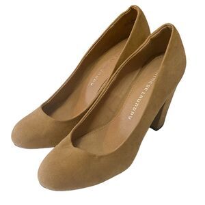 CL by Laundry Tan Suede Pumps Block Heel Round Toe Women's Size 10